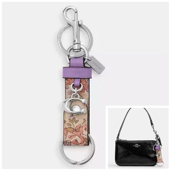 Coach Accessories - NWT Coach Trigger Snap Key Ring Bag Charm Purple and Floral Print
